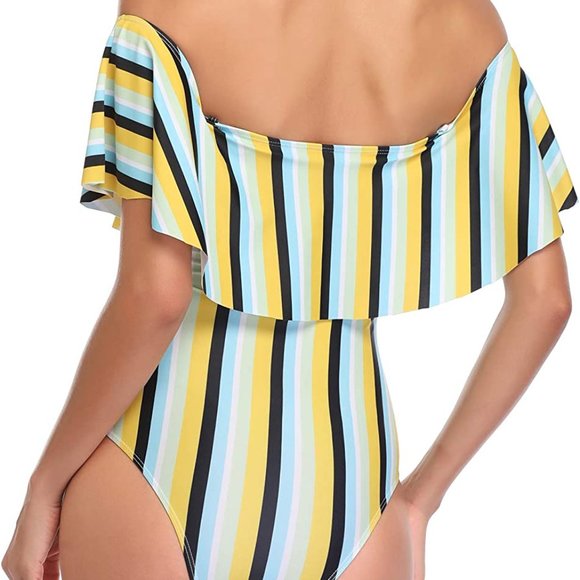 OZOWO Women's Colorful Stripe One Piece Swimsuit - Picture 3 of 3